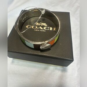 Coach Multi-Colored Hinge Bangle Push Button Clasp Enamel and Silver.New no tag